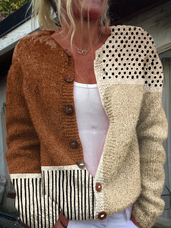 Minimalist cardigan with abstract polka dot print and buttons