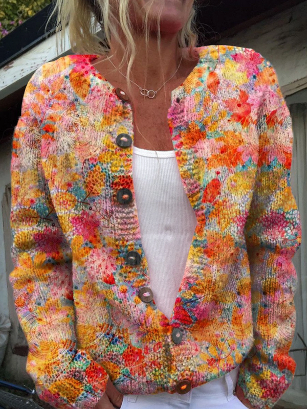 Casual cardigan with floral print and buttons