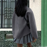 Effortless Wool Pea Coat for Women with Stand Collar Long Sleeve Double Breasted Oversized Casual Style