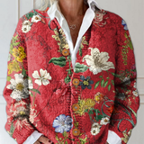 Vintage cardigan with artistic floral print and buttons