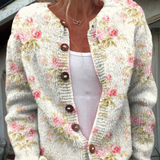 Cardigan with Floral and Leaf Print and Buttons