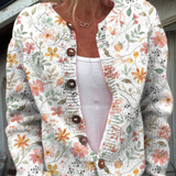 Cardigan with a Small and Fresh Floral Print and Buttons