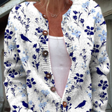Vintage cardigan with floral artistic print and buttons