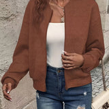Effortless Quilted Bomber Jacket for Women with Crew Neck Long Sleeve Zip Front Cropped Casual Style