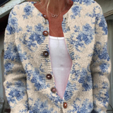 Cardigan with Floral Artistic Print and Buttons