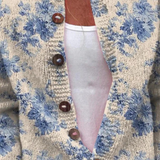Cardigan with Floral Artistic Print and Buttons