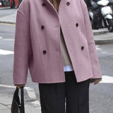 Effortless Wool Pea Coat for Women with Stand Collar Long Sleeve Double Breasted Oversized Casual Style