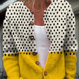 Yellow polka dot cardigan with print and buttons