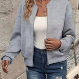 Effortless Quilted Bomber Jacket for Women with Crew Neck Long Sleeve Zip Front Cropped Casual Style