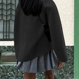 Effortless Wool Pea Coat for Women with Stand Collar Long Sleeve Double Breasted Oversized Casual Style