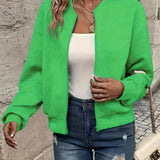 Effortless Quilted Bomber Jacket for Women with Crew Neck Long Sleeve Zip Front Cropped Casual Style