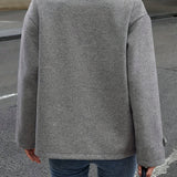 Elegant Dark Grey Wool High Pea Coat for Women with Notched Lapel Long Sleeve Double Breasted Oversized Style