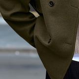 Elegant Dark Green Pea Coat for Women with Stand Collar Long Sleeve Double Breasted Relaxed Style