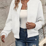Effortless Quilted Bomber Jacket for Women with Crew Neck Long Sleeve Zip Front Cropped Casual Style