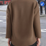 Elegant Camel Wool Pea Coat for Women with Stand Collar Long Sleeve Double Breasted Oversized Style
