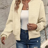 Effortless Quilted Bomber Jacket for Women with Crew Neck Long Sleeve Zip Front Cropped Casual Style