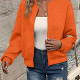 Effortless Quilted Bomber Jacket for Women with Crew Neck Long Sleeve Zip Front Cropped Casual Style