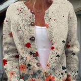 Vintage cardigan with floral artistic print and buttons