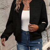 Effortless Quilted Bomber Jacket for Women with Crew Neck Long Sleeve Zip Front Cropped Casual Style
