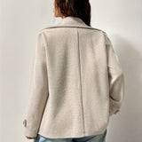 Elegant Beige High Pea Coat for Women with Notched Collar Long Sleeve Double Breasted Relaxed Style