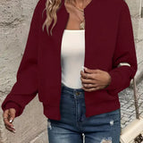 Effortless Quilted Bomber Jacket for Women with Crew Neck Long Sleeve Zip Front Cropped Casual Style