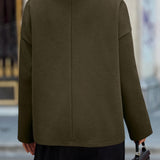 Elegant Dark Green Pea Coat for Women with Stand Collar Long Sleeve Double Breasted Relaxed Style