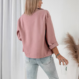 Effortless Pink Pea Coat for Women with Notched Lapel Long Sleeve Double Breasted Cropped Casual Style