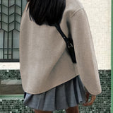 Effortless Wool Pea Coat for Women with Stand Collar Long Sleeve Double Breasted Oversized Casual Style