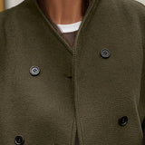 Elegant Dark Green Pea Coat for Women with Stand Collar Long Sleeve Double Breasted Relaxed Style