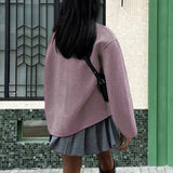 Effortless Wool Pea Coat for Women with Stand Collar Long Sleeve Double Breasted Oversized Casual Style