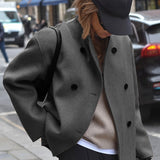 Effortless Wool Pea Coat for Women with Stand Collar Long Sleeve Double Breasted Oversized Casual Style