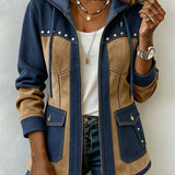 Adriana | Hooded Coat in Navy and Camel for Women